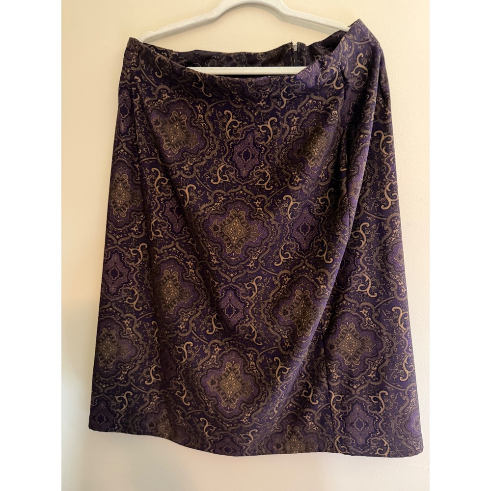 Briggs New York Purple Gold Paisley Damask Pencil Skirt Plus 20W Knee Length